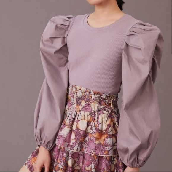Anthropologie Tops - Anthropologie Mauve Puff Sleeve Blouse